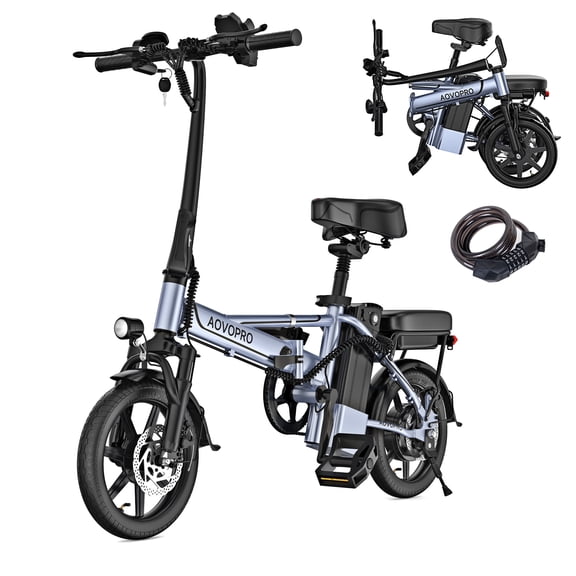 AOVOPRO EB60 Electric Bike 500W 48V, 14' Mini Ebike for City Commuter, Folding Electric Bicycle for Adult with Two Seats UL2849