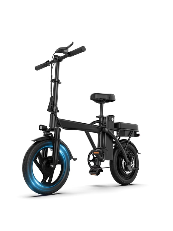 Electric Bike Black 500W 48V 9Ah , 14' Mini Ebike for City Commuter, 20MPH Class 2 Folding Electric Bicycle for Adult with Two Seats UL2849