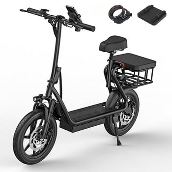 AOVOPRO ESBS 500W 14 inch Commuter Electric Scooter with Seat &Carry Basket for Adult-Up to 28 Miles 21MPH
