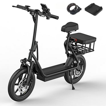 AOVOPRO ESBS 500W 14 inch Commuter Electric Scooter with Seat &Carry Basket for Adult-Up to 28 Miles 21MPH