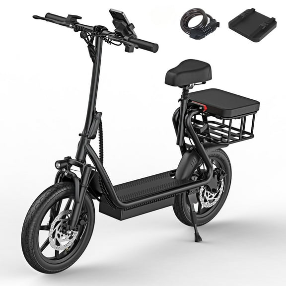 AOVOPRO ESBS 500W 14 inch Commuter Electric Scooter with Seat &Carry Basket for Adult-Up to 28 Miles 21MPH