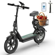 AOVOPRO ESBS 500W 14 inch Commuter Electric Scooter with Seat &Carry Basket for Adult-Up to 28 Miles 21MPH