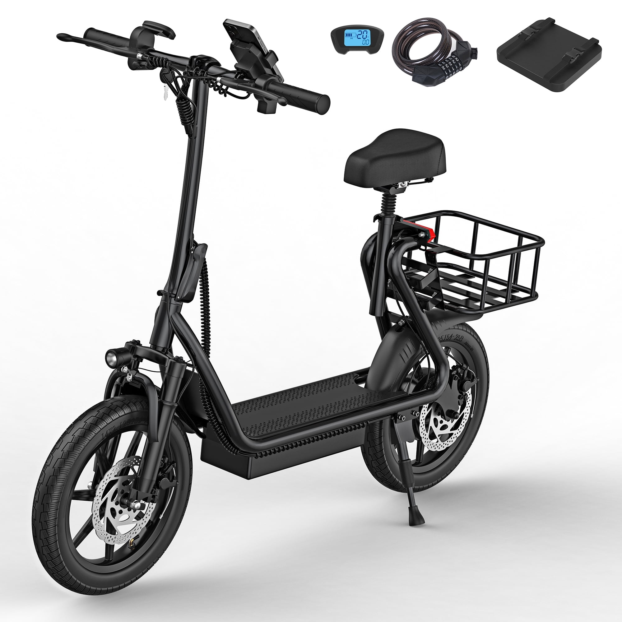 AOVOPRO ESBS 500W 14″ Commuter Electric Scooter with Seat & Carry Basket