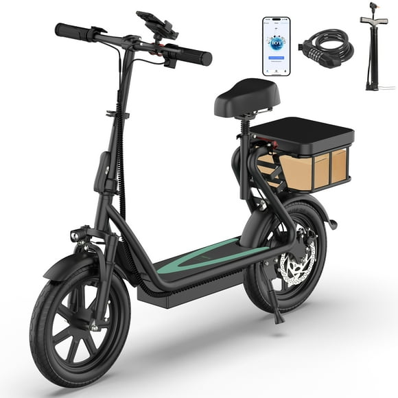 AOVOPRO ESBS 500W 14 inch Commuter Electric Scooter with Seat &Carry Basket for Adult-Up to 28 Miles 21MPH
