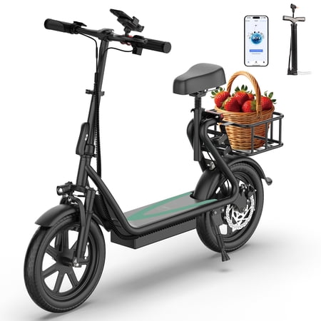 AOVOPRO ESBS-PRO 500W 14 inch Commuter Electric Scooter with Seat &Carry Basket for Adult-Up to 50 Miles 21MPH