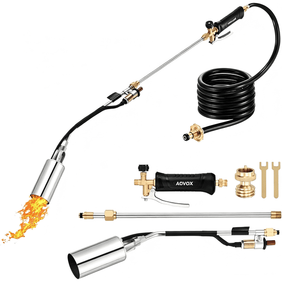 AOVOX Propane Weed Burner Torch Kit with Hose, Adjustable Flame, Tank Not Included, for Garden Weeding, Roofing & Snow Melting.