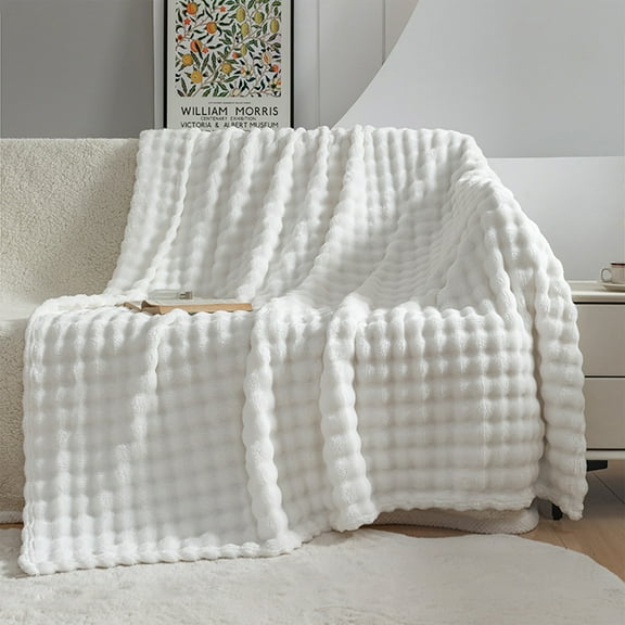 AOVUWU & 3D Bubble Decorative Cozy Fuzzy Flannel Blanket, Winter Versatile Cozy Lightweight Flannel Blanket, Flannel Bed Blanket All Season Use(51.2×61in/Beige)
