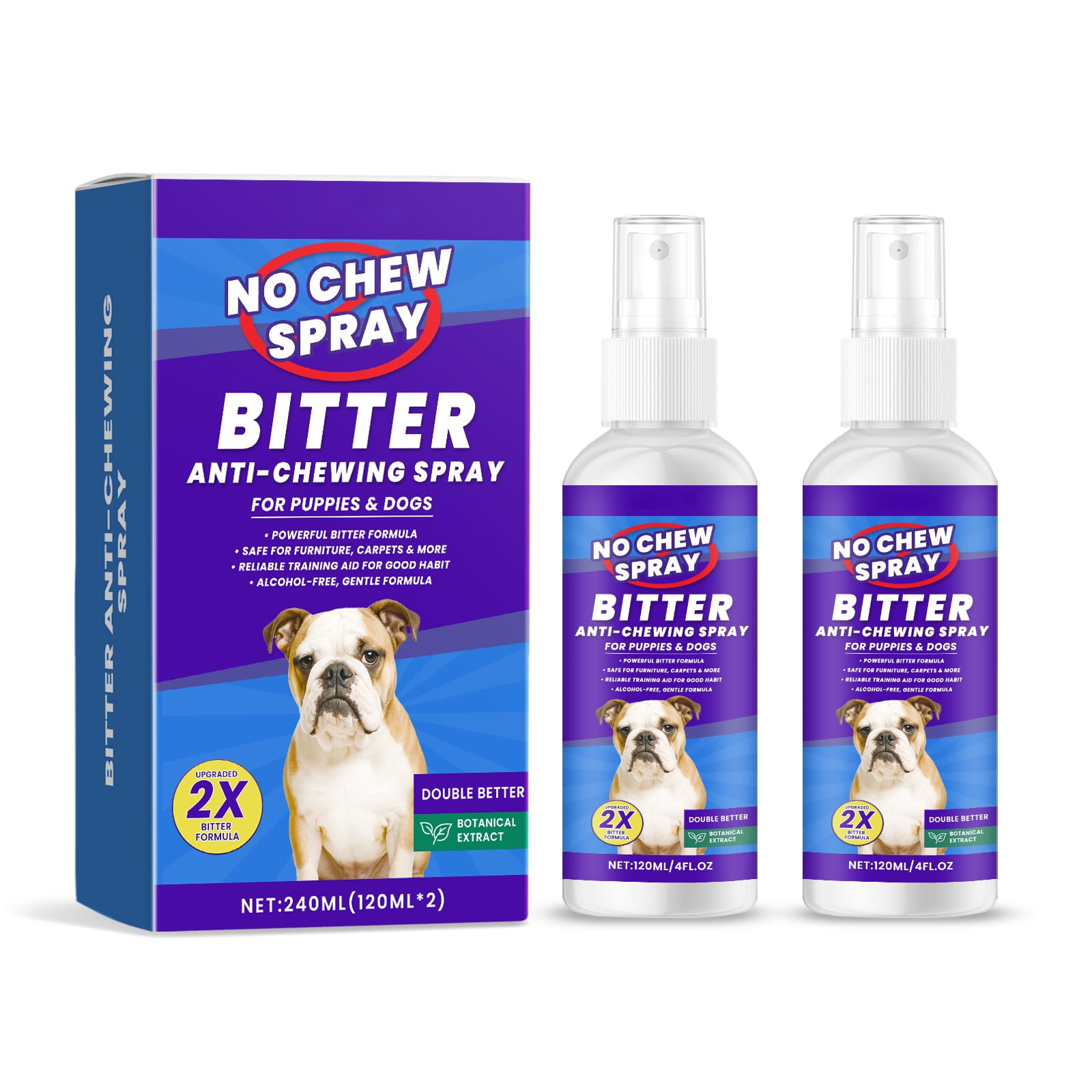 AOVUWU Pet Anti-bite Spray Dogs Hate Anti-lick Bitter Spray Behavior Training Dogs Deterrent Spray（120ml*2）