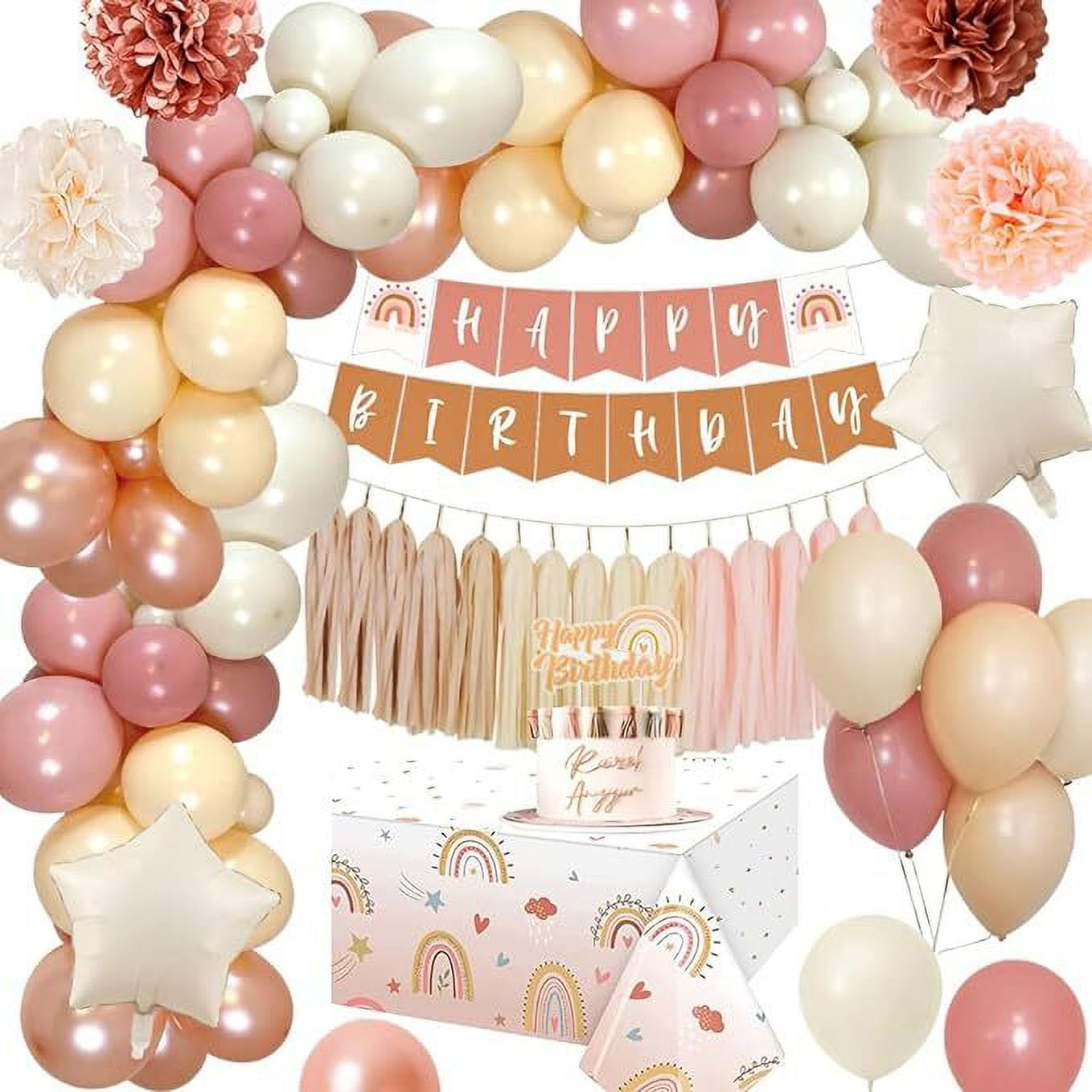 Retro Pink & Gold Birthday Decorations - Banner & Tassel Garland Party Set