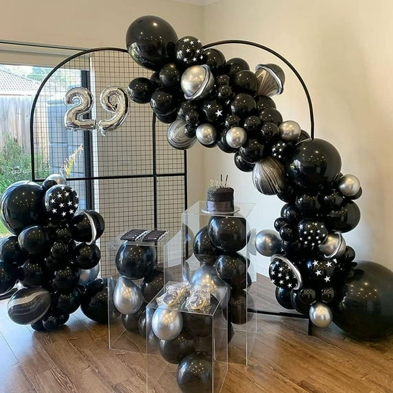 AOWEE Black Silver Gray Marble Balloon Arch Garland Kit, Chrome Silver Marble Agate Black Grey Latex Balloons Decoration for Wedding Birthday Graduation Party Anniversary