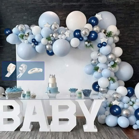 AOWEE Blue Arch Balloons Garland Kit, Baptism Balloons Communion Balloons, Light Blue White Balloons, Metallic Silver Confetti Balloons for Baby Shower Baptism Birthday Wedding Party