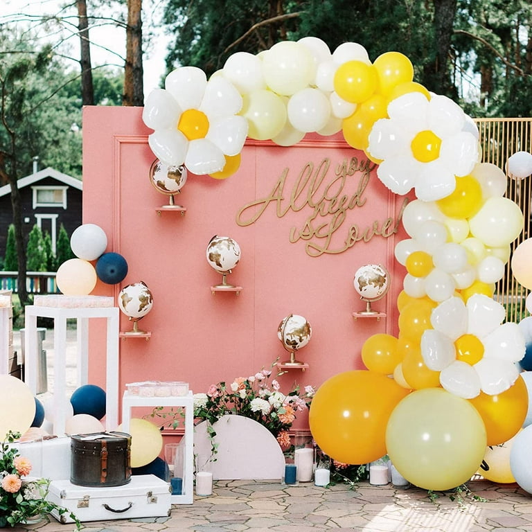 AOWEE Daisy Balloon Garland Kit, Pastel Yellow Orange White Balloon Garland  with Daisy Flower Foil Balloon for Baby Shower Daisy Theme Wedding Birthday  Boho Party 
