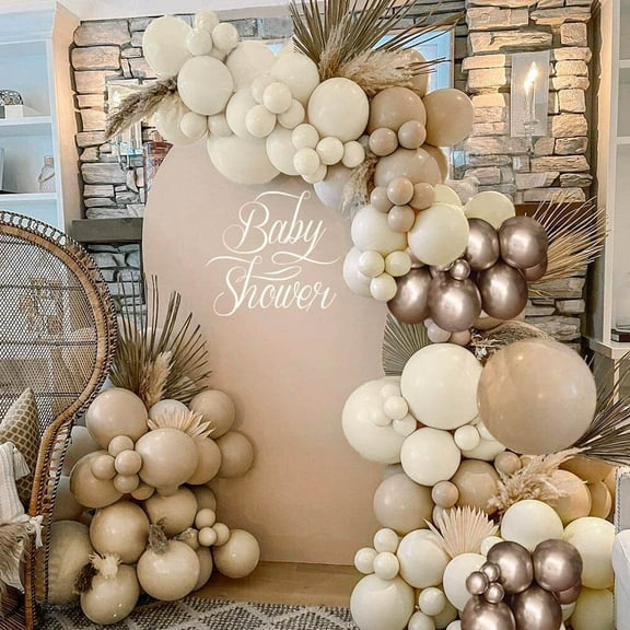 AOWEE Double Stuffed White And Beige Balloons Garland Blush Ivory Apricot Balloons Cream White Sand Balloons Arch Kit for Boho Party Baby Shower Netural Gender Reveal Birthday Baptism Decorations