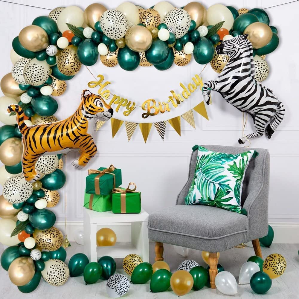 MMTX Wild One Birthday Decoration, Jungle Safari Theme 1st Birthday  Decoration with Banner, Boho Lions Giraffe Foil Balloon, Wild One Green  Balloons