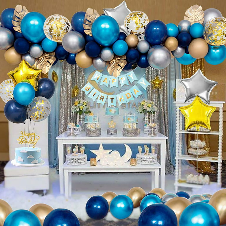 AOWEE Night Blue Party Decorations, Royal Blue Gold Balloon Garland Arch  Kit with Happy Birthday Banner Confetti Balloons Star Crown Foil Balloons  for Women Men 50th Birthday Anniversary 