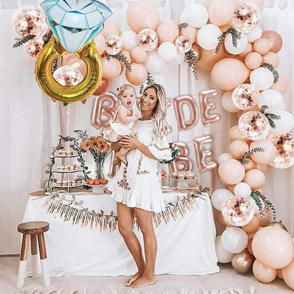 AOWEE Party Decoration, Bride To Be Rose Gold Balloon Decoration Arch with Bride To Be Banner Star Heart Foil Balloons for Party Bridal Shower Girl Party