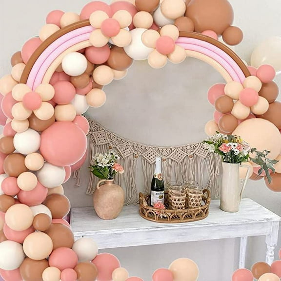 AOWEE Pastel Pink Brown Cream Nude Ivory Blush Retro Cocoa Balloon Sand Long Twisting Rainbow Balloon for Bohemian Engagement Wedding Baby Shower Birthday Rainbow Party