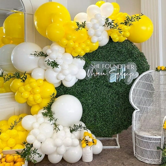 AOWEE Pastel Yellow White Balloon Garland Arch Kit, Lemon Daisy Honeybee Theme Balloon Decoration for Birthday Wedding Baby Shower Anniversary Graduation Gender Reveal Party