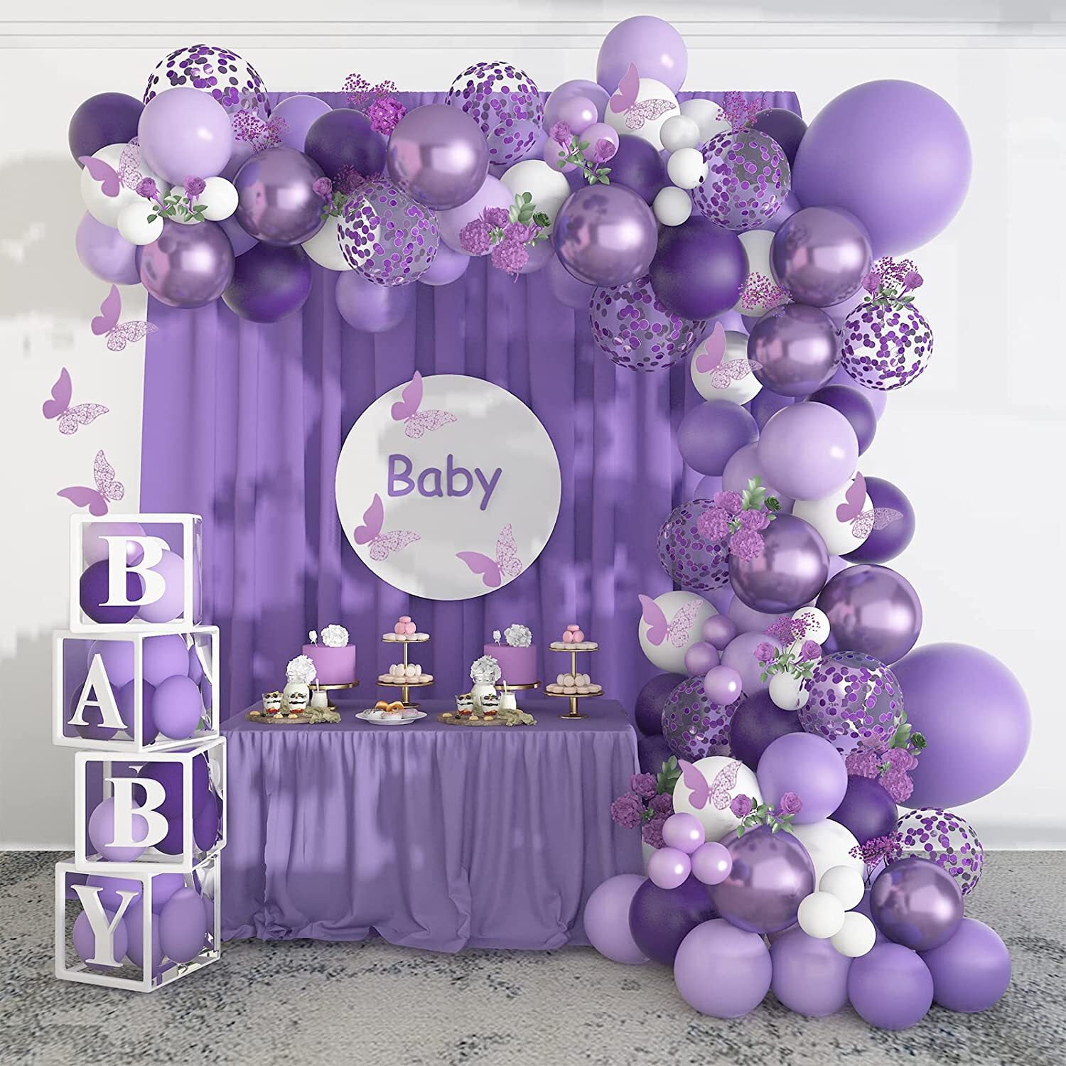 Baby Girl Purple And Silver Baby Shower Decorations AOWEE