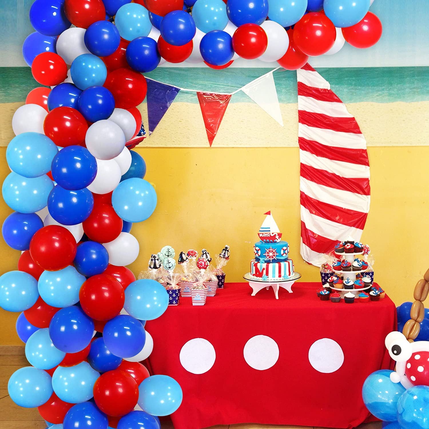 AOWEE Red White and Blue Balloon Garland Arch Kit, Royal Light Blue Red  White Latex Balloons Patriotic 4th of July Balloon Arch for Boys Men  Baseball