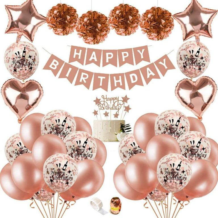 AOWEE Rose Gold Balloon Arch Garland, Girl Birthday Balloon With Happy  Birthday Banner, Cake Topper, Sparkling Tassels, Confetti Balloons for  Women 18th 21st 30th 40th 50th Birthday 