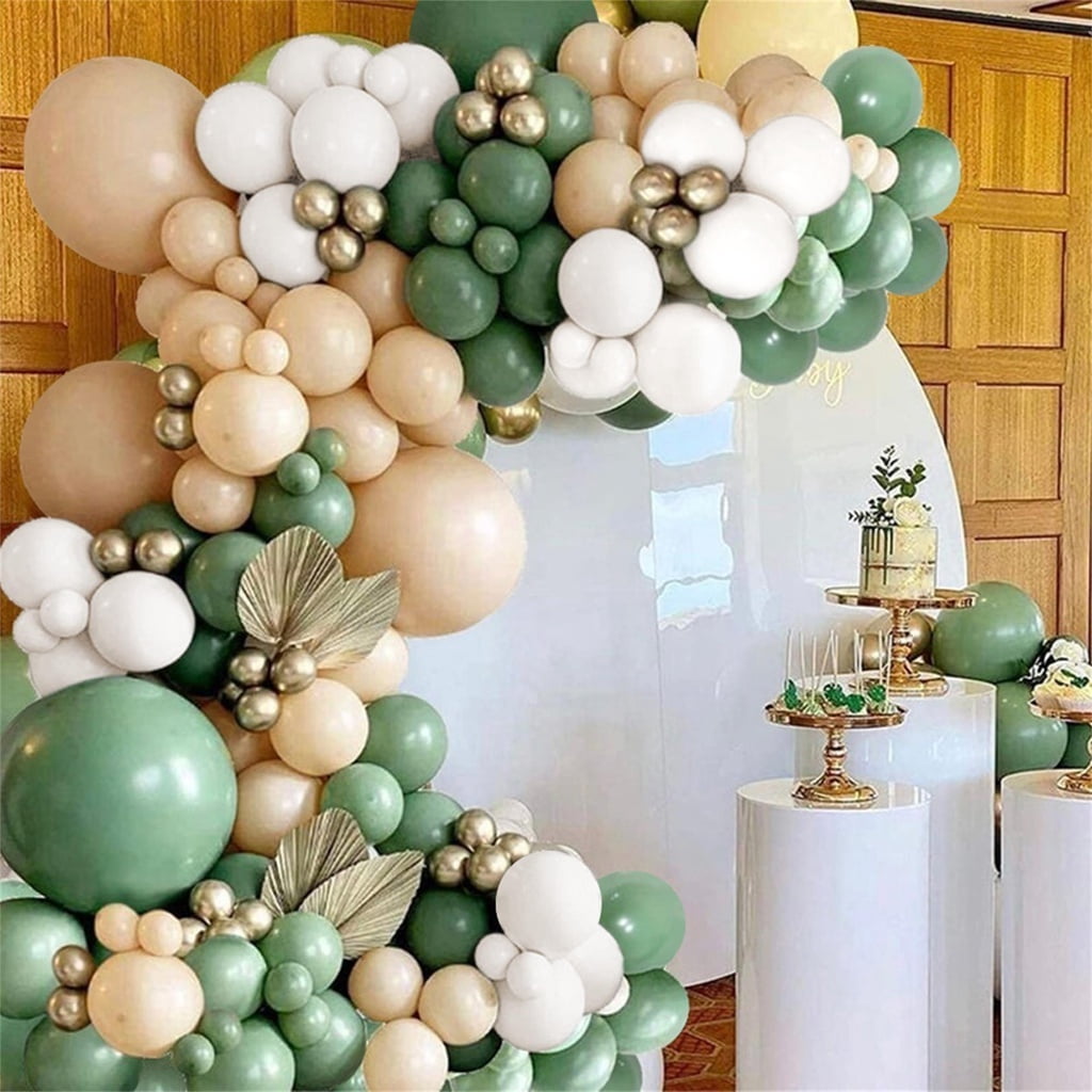AOWEE Sage Green Apricot Balloon Garland Kit, Safari Woodland Balloon Arch with Avocado Green Beige Gold Matte Balloons for Baby Shower Jungle Party Birthday Decoration