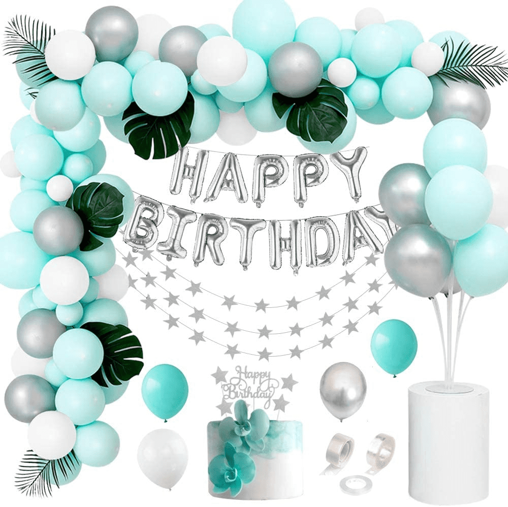 Pastel Green Blue Chrome Balloons Set Dinosaur Birthday Baby