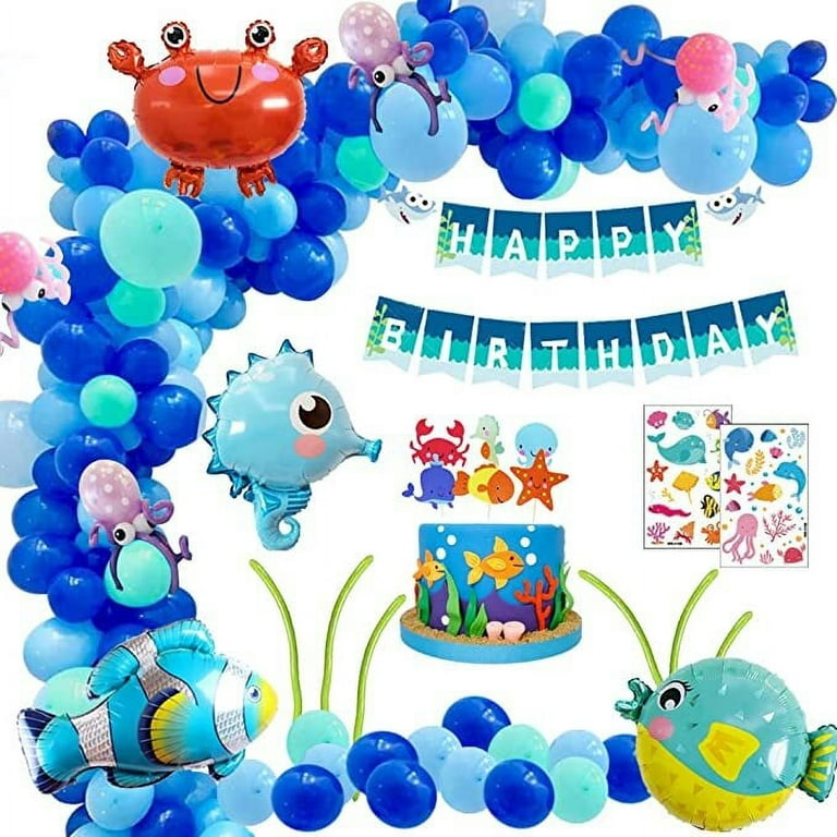 AOWEE Under the Sea Ocean Theme Birthday Party Decorations for Boys, Marine  Life Blue Birthday Balloons Arch Set with Banner, Marine Animals Foil Balloons  Kids Birthday Party Supplies 
