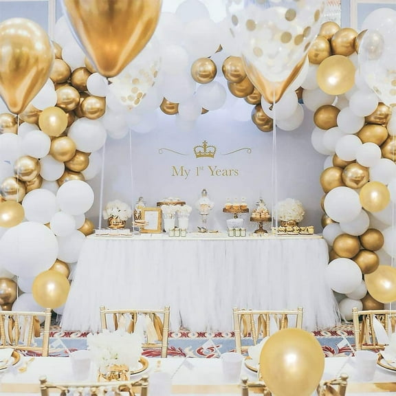 AOWEE White Gold Balloons Garland Kit, White Gold Metallic Chrome and Gold Confetti Balloons Arch for Wedding, Birthday, Baby Shower, Graduation, Party