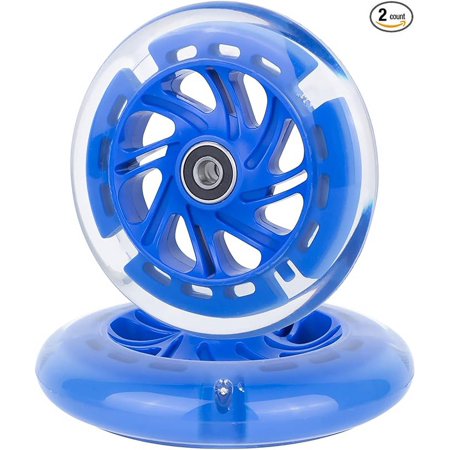 AOWISH 120mm Light-up Scooter Wheels Pair 120mm X 24mm Scooters LED Flash Front Wheels Replacement w/Bearings ABEC-9 for Micro Kickboard, 3-Wheeled Push Scooters