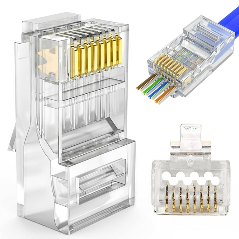 AOWIZ RJ45 Cat6 Cat6a Pass Through Connector 23AWG Ethernet Cable Ends for  Solid Wire & Standard UTP Cable 50-Pack 