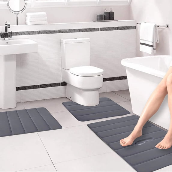 AOWNGIOYJRO Dark Grey Bathroom Rug Set Bath Mats 3 Piece with Toilet Mats, Soft & Supportive, Shock Absorbing, Water Absorbent, Non-Slip Bath Rugs, Machine Washable, Area Rug, Home Decor Accessories