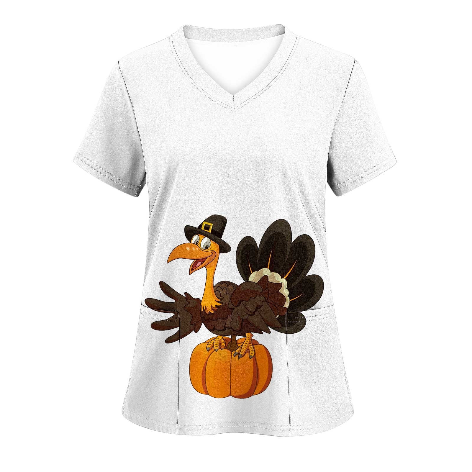AOWNGIOYJRO Thanksgiving Scrub Tops Women Nurse Shirts Turkey Nursing