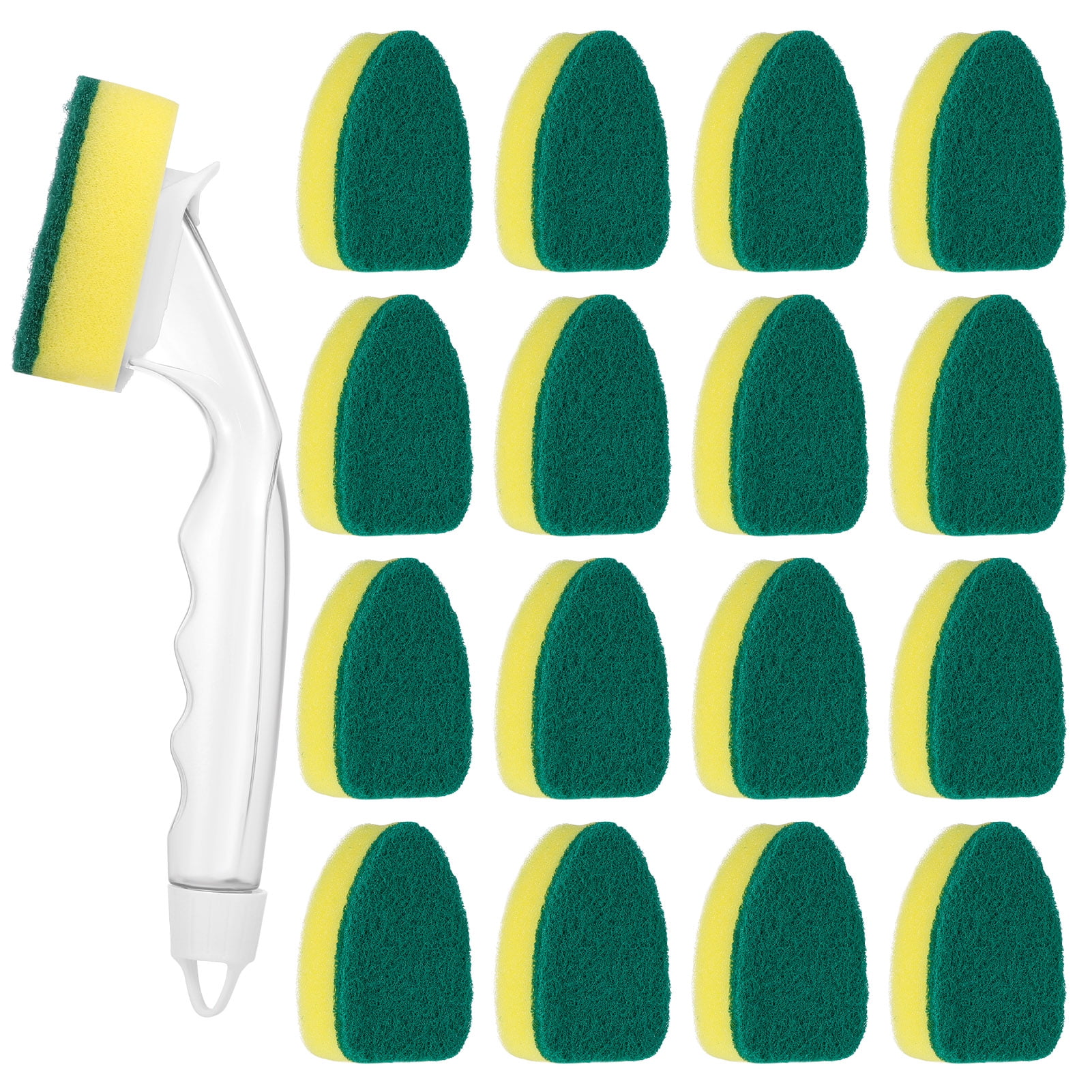 AOWOO 1 Dish Wand and 16 Refill Replacement Sponge Heads, Non Scratch