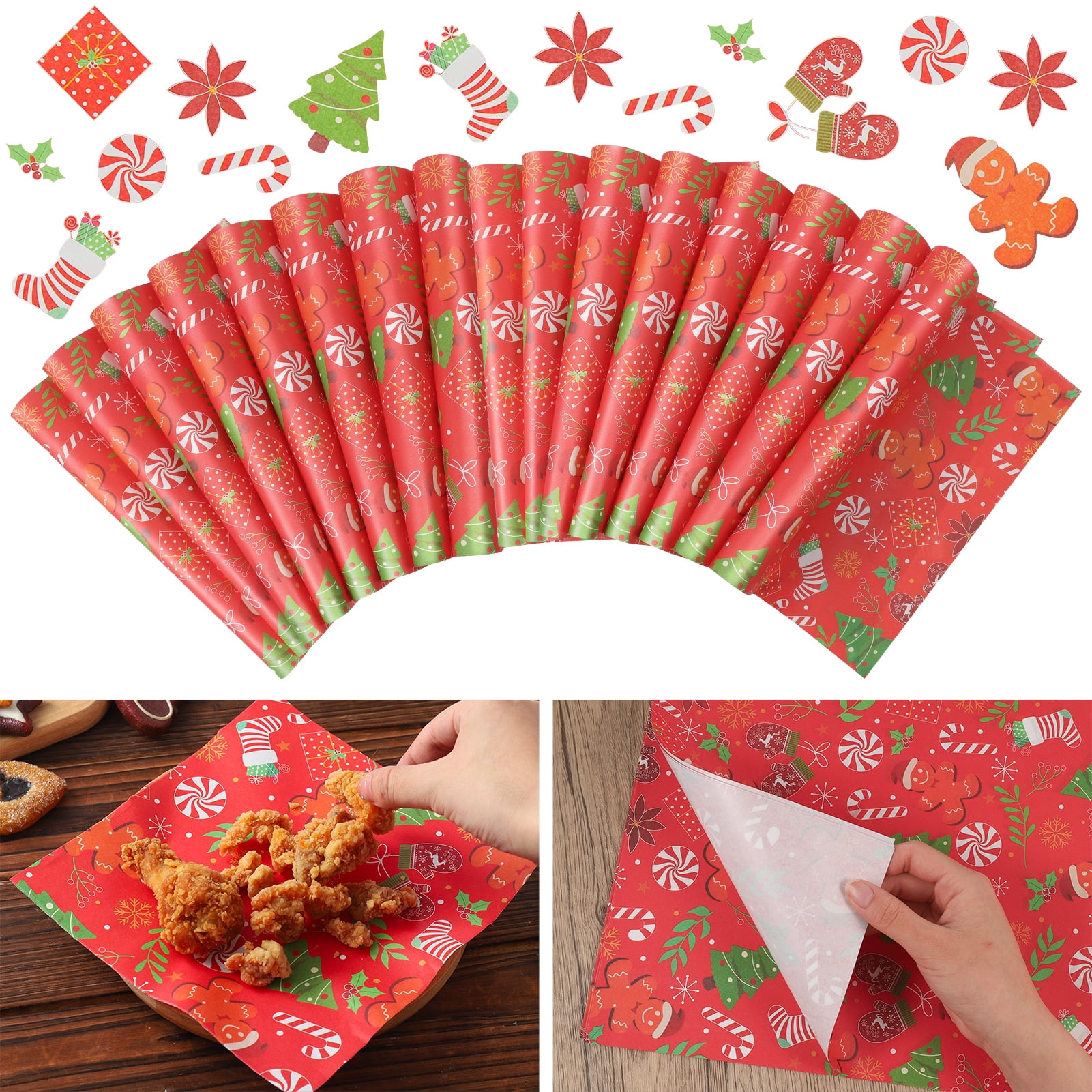 AOWOO 100 Pcs Christmas Wax Paper for Food, 10x15 Inch Wax Paper Sheets