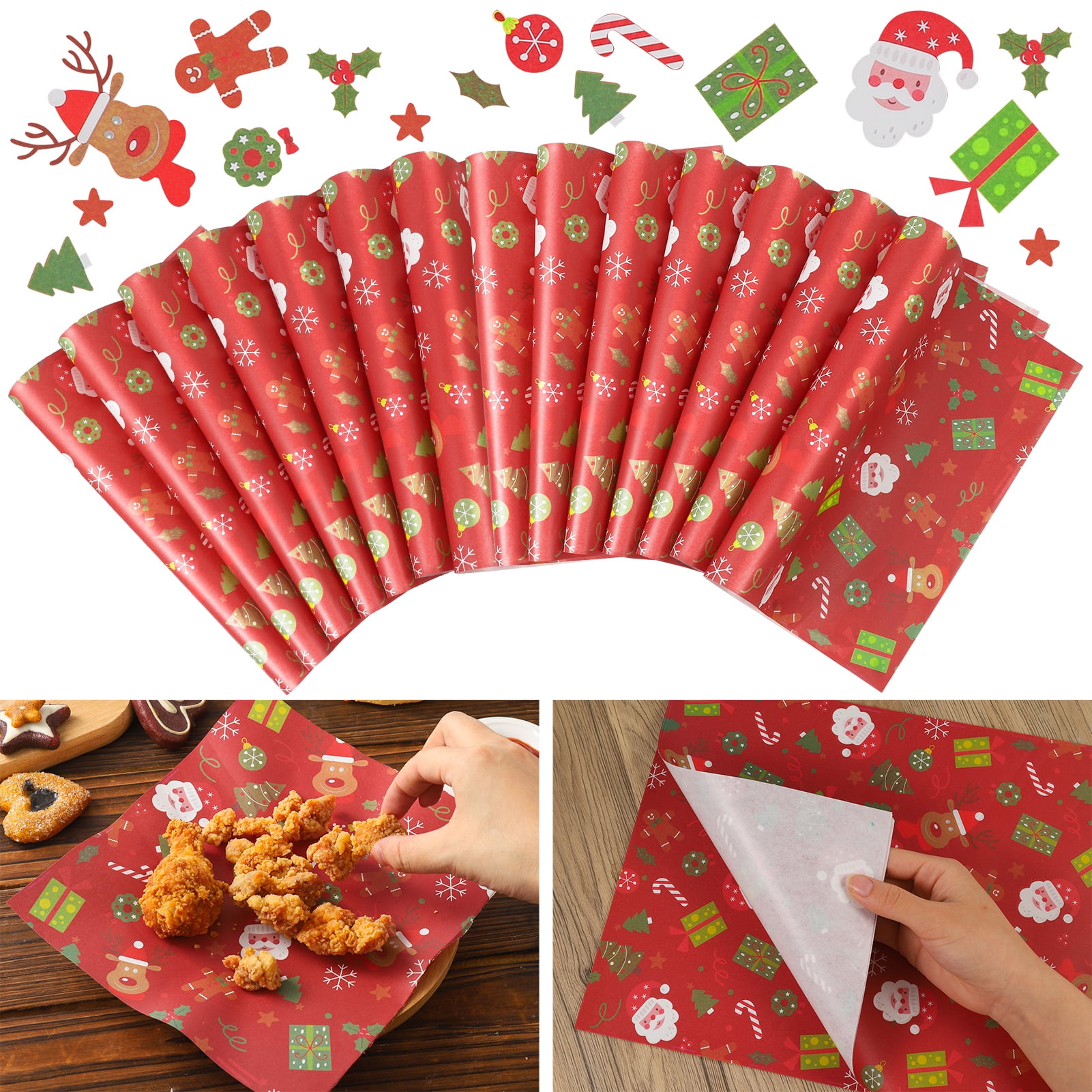 AOWOO 100 Pcs Christmas Wax Paper for Food, Wax Paper Sheets Deli Paper