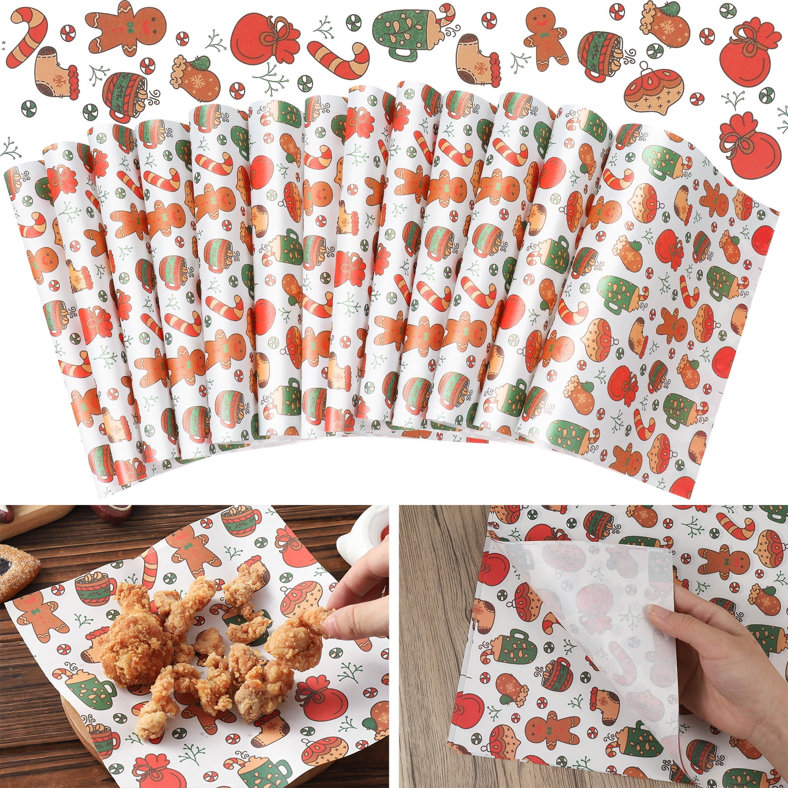 AOWOO 100 Pcs Christmas Wax Paper for Food, Wax Paper Sheets Deli Paper