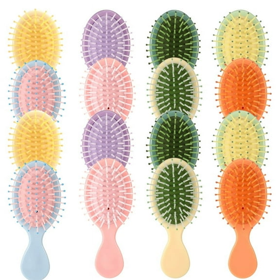 AOWOO 16 Pcs Mini Wet Hair Brush Bulk, Travel Detangling Brush, Detangling Pocket Hairbrush Small Paddle Hair Brush for Women Kids Wet or Dry Hair