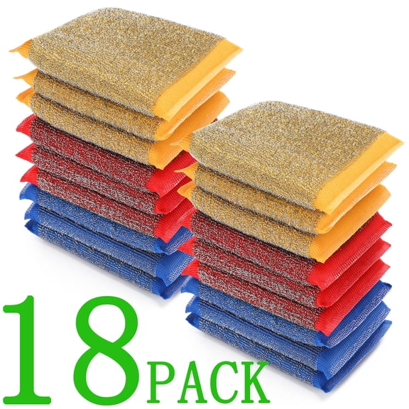 AOWOO 18 Pack Heavy Duty Kitchen Scour Pads & Scrub Sponges, Non-Scratch Stainless Steel Scrubber, Extra-Thick 0.8" Sponge, Odor-Resistant, Multi-Use Cleaning Pads for Dishes, Pots, Pans, Sink