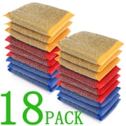 AOWOO 18 Pack Heavy Duty Kitchen Scour Pads & Scrub Sponges, Non-Scratch Stainless Steel Scrubber, Extra-Thick 0.8" Sponge, Odor-Resistant, Multi-Use Cleaning Pads for Dishes, Pots, Pans, Sink