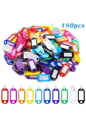 180 Pcs Key Ring Labels, Plastic Key Tags with Paper Inserts & Cover, Reusable Identifier for Office, Bags, Keys, Luggage, USB Drives, Pet Tags, 10 Assorted Colors