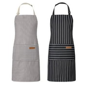 AOWOO 2 Pack Chef Aprons for Cooking & Baking - Soft Restaurant Quality Kitchen Aprons with Adjustable Neck & Long Tie, 2 Pockets Protective Aprons for Men & Women, BBQ Grilling Baking