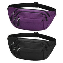 AOWOO 2 Pack Fanny Packs for Men and Women, Waist Bag with 3-Zipper Pockets, Water Resistant Sports Waist Pack Bag Bum Bag for Outdoors Sports Travel Hiking Running(Purple+Black)