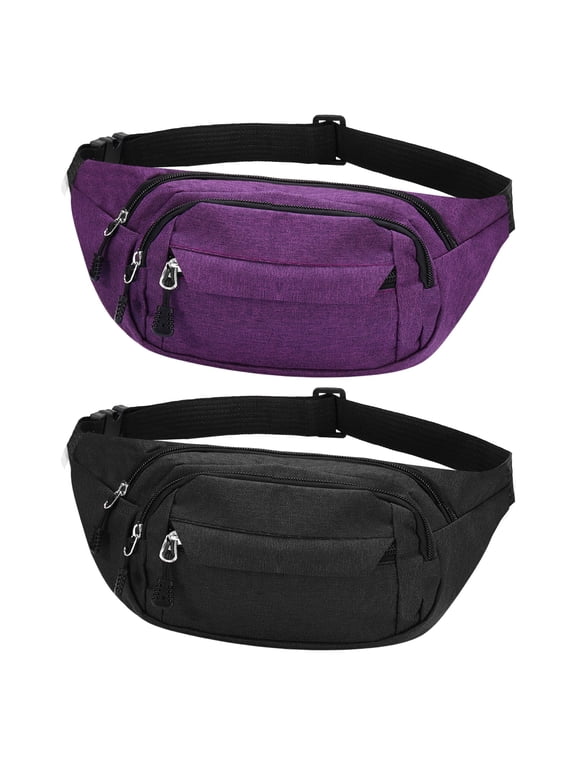 2 Pack Fanny Packs for Women, Waist Bag with 3-Zipper Pockets, Water Resistant Sports Waist Pack Bag Bum Bag for Outdoors Sports Travel Hiking Running