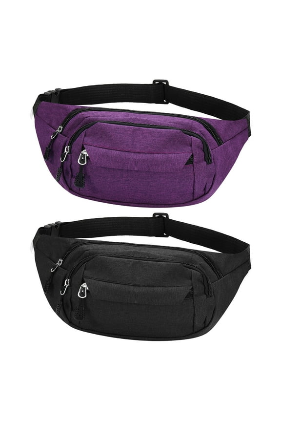 2 Pack Fanny Packs for Men and Women, Waist Bag with 3-Zipper Pockets, Water Resistant Sports Waist Pack Bag Bum Bag for Outdoors Sports Travel Hiking Running