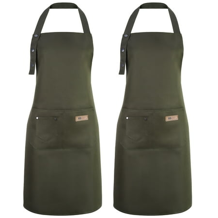AOWOO 2 Pack Kitchen Bib Apron, Adjustable Waterdrop Resistant Apron with 3 Pockets, Kitchen Cooking Chef Apron for Women Men, Unisex Black Apron for Kitchen Cooking Baking Crafting BBQ Drawing