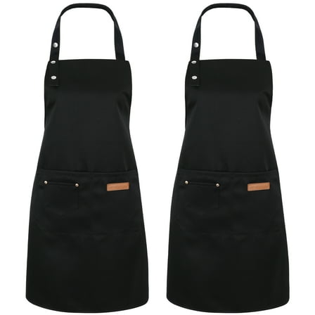 AOWOO 2 Pack Kitchen Bib Apron, Adjustable Waterdrop Resistant Apron with 3 Pockets, Kitchen Cooking Chef Apron for Women Men, Unisex Black Apron for Kitchen Cooking Baking Crafting BBQ Drawing