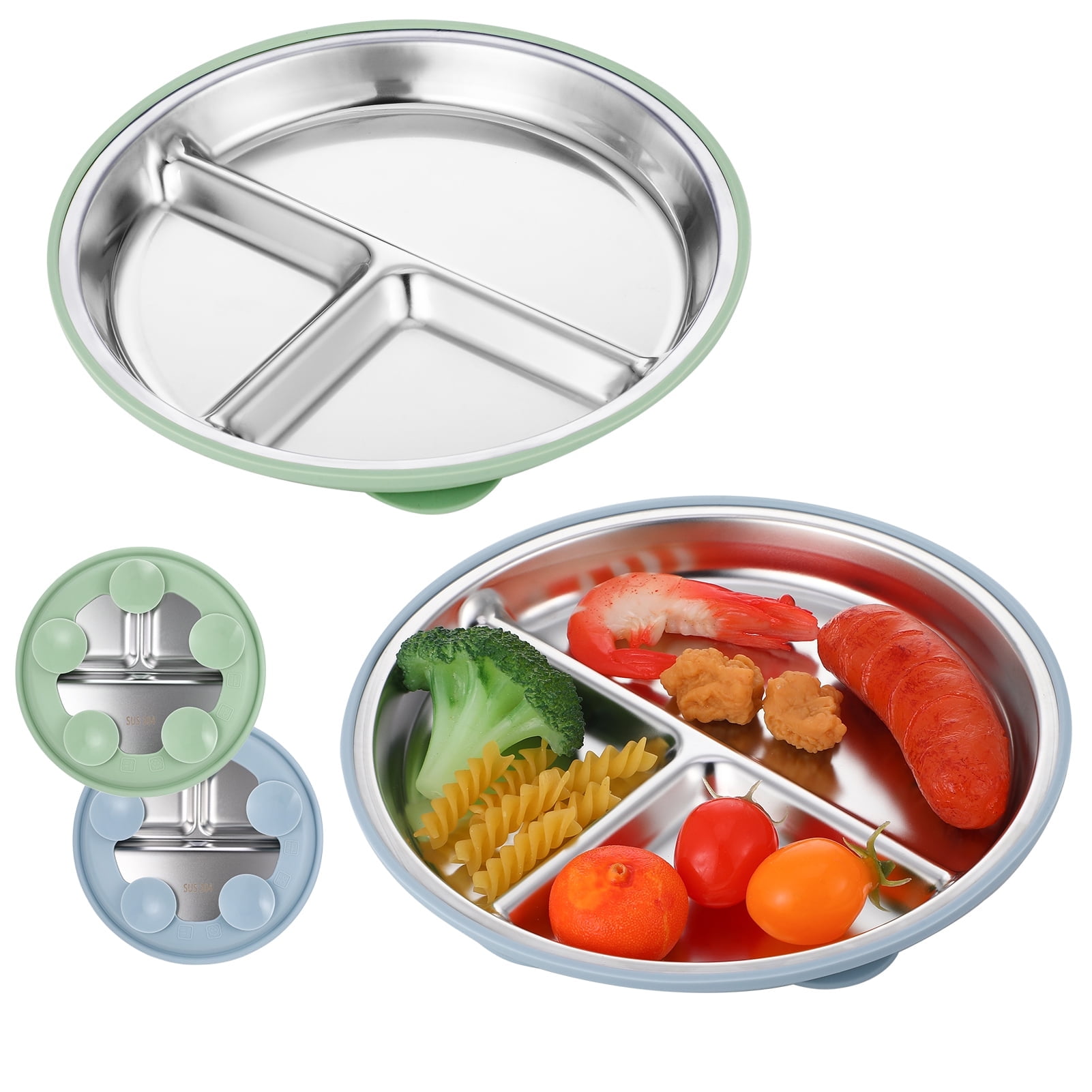 AOWOO 2-Pack Stainless Steel Baby Plates with Suction, 8.26" Divided ...