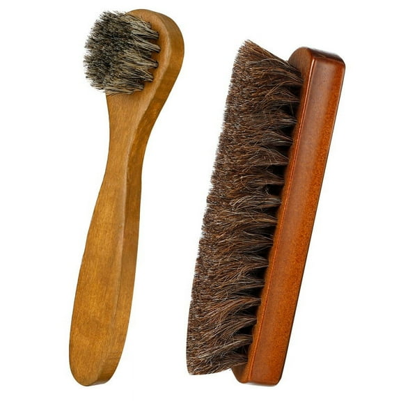 AOWOO 2 Pcs Horsehair Shoes Brushes Kit, Polish Dauber Applicators, Boots Care Brushes for Cleaning Leather Shoes Shine (Brown)