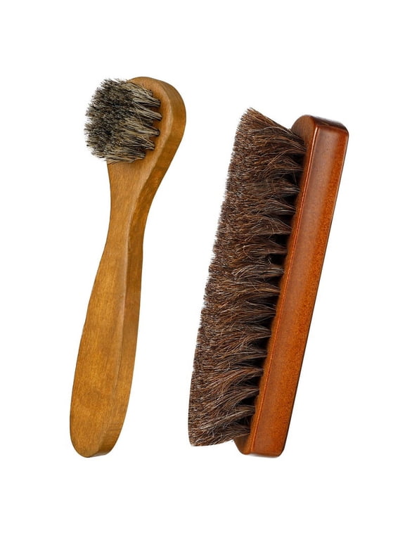 Taihexin 2 Pcs Horsehair Shoes Brushes Kit, Polish Dauber Applicators, Boots Care Brushes for Cleaning Leather Shoes Shine (Brown)